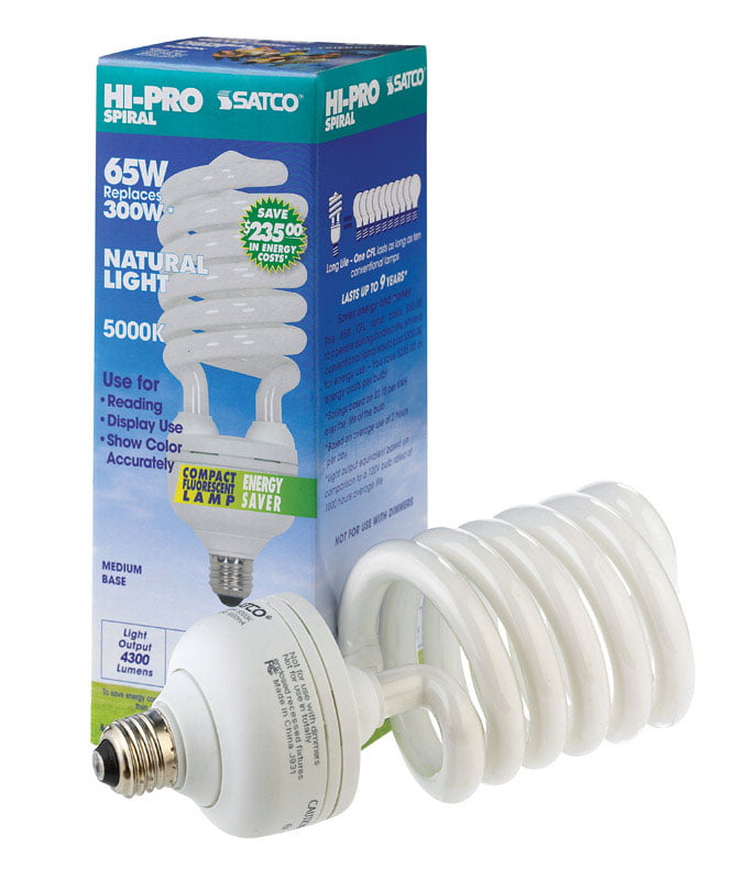 300-Watt Satco Products S7386 65-Watt 4300 Lumens Hi-Pro Spiral CFL Daylight White 5000K Medium Base 120-Volt Light Bulb 