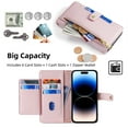 thumbnail image 4 of Mantto for iPhone 13 Pro Max Crossbody Wallet Case, 6 Card Slots Holder PU Leather Flip Cover with Shoulder Strap Lanyard & Wrist Hand Strap, Zipper Pocket Stand Magnetic Clasp Case, Pink, 4 of 8