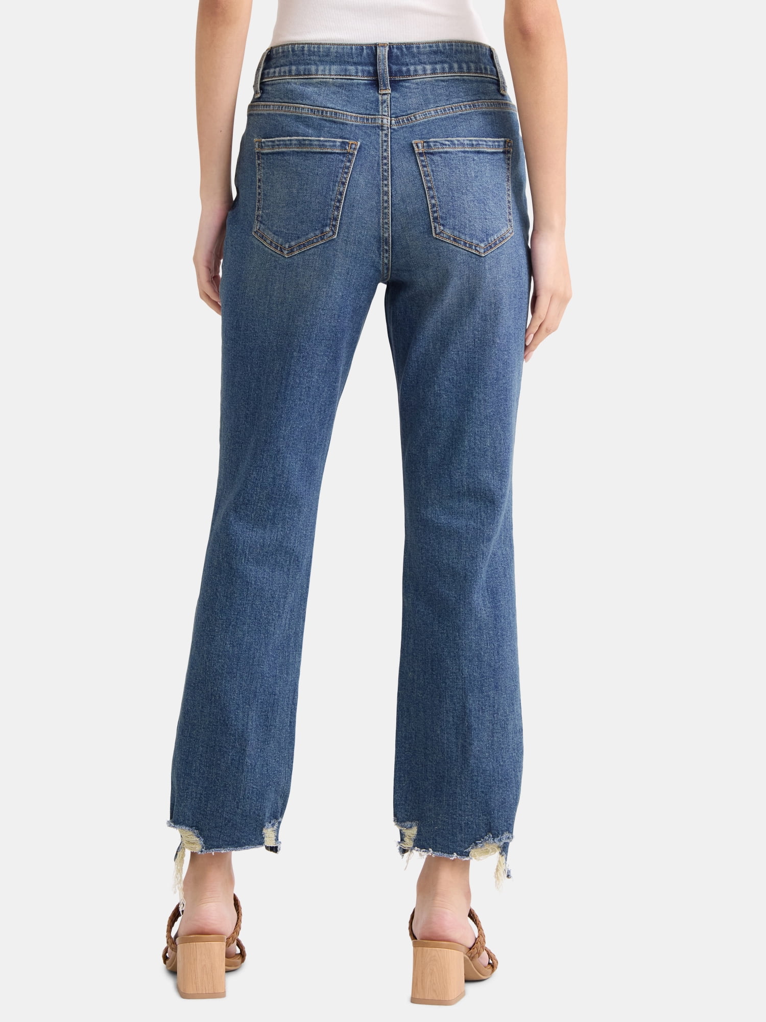Time and Tru Women's and Women’s Plus High Rise Straight Leg Jeans with Raw Hem, 27.5” Inseam, Sizes 0-22