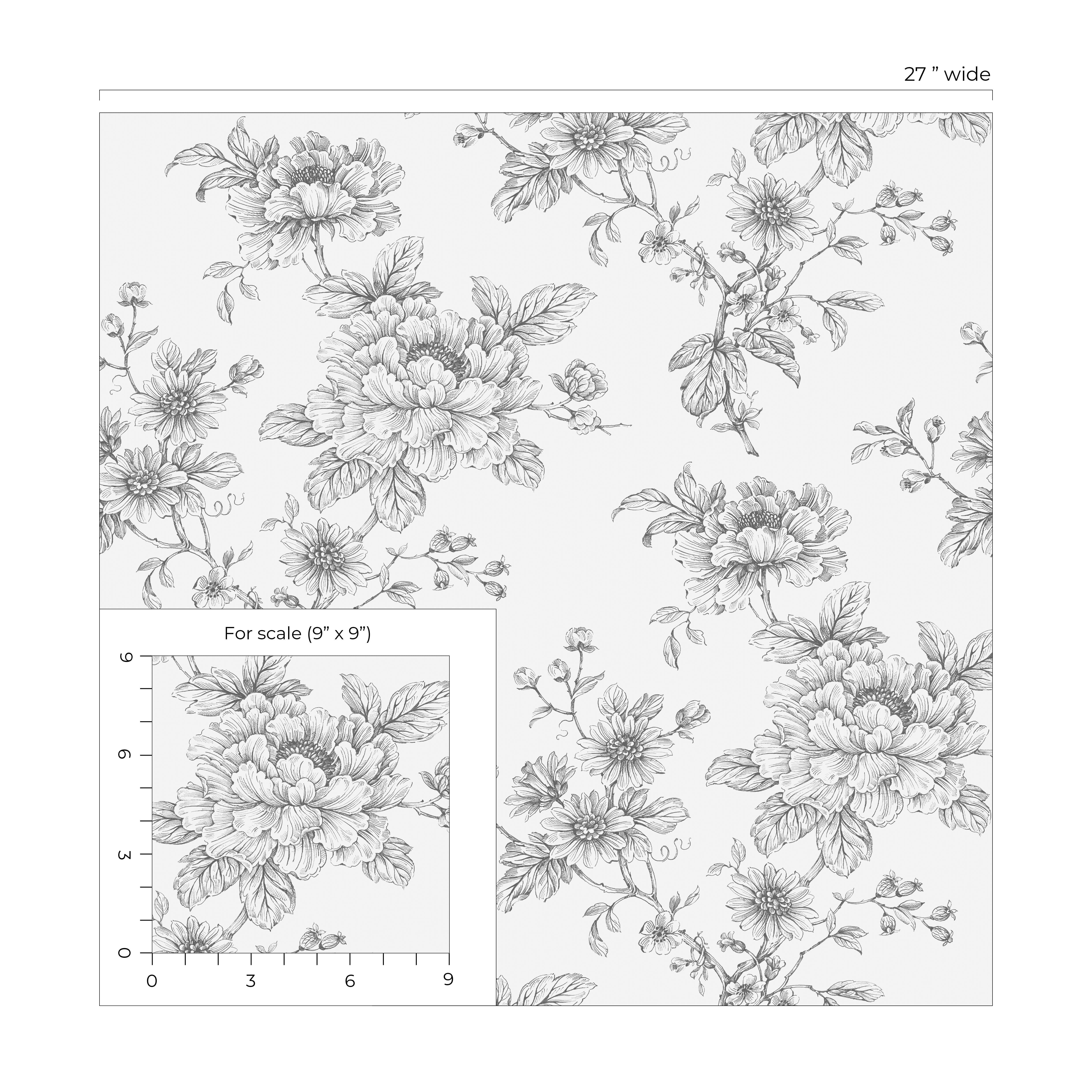NextWall Grey Sketched Floral Peel and Stick Wallpaper