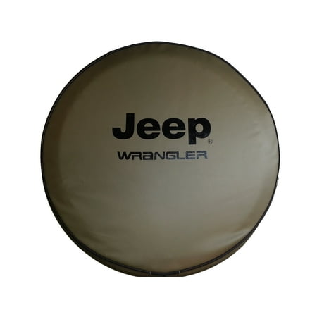 SpareCover - ABC Series Jeep Wrangler in Black on 32 inch Medium Tan Heavy Vinyl Tire Cover - Made in USA only