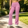 thumbnail image 3 of Sunnin Women Cargo Flare Pants Solid Color Fleece Lined Casual Lounge Pants with Pockets, 3 of 6