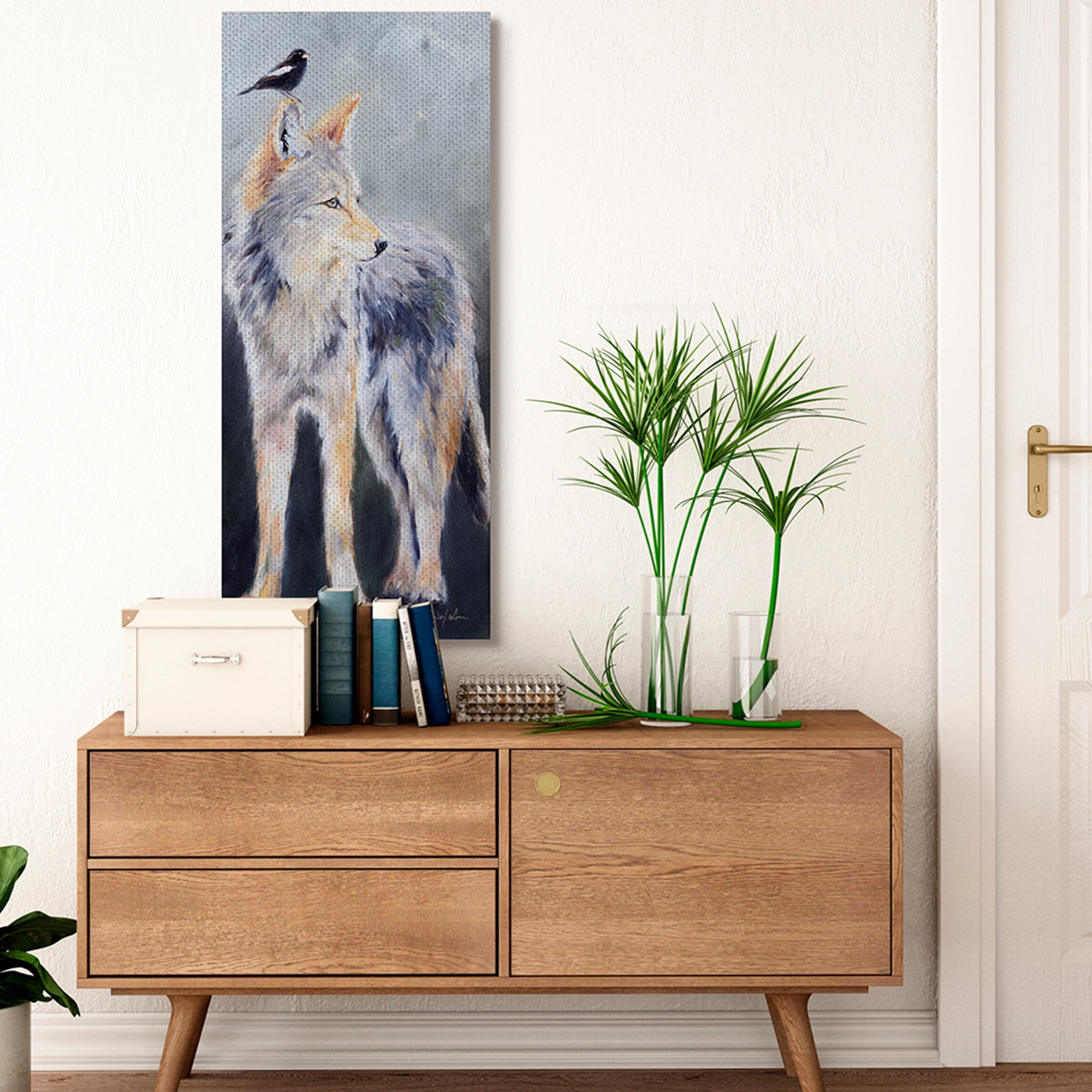 Stupell Industries Wild Forest Coyote and Black Bird Perched Canvas Wall Art by Karen Weber Fine Art