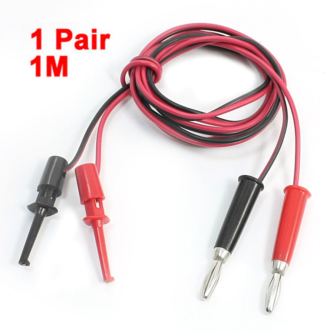 1Pair 4mm Test Hook Clip to Straight Banana Plug Connector Lead Cable 1M 3A 