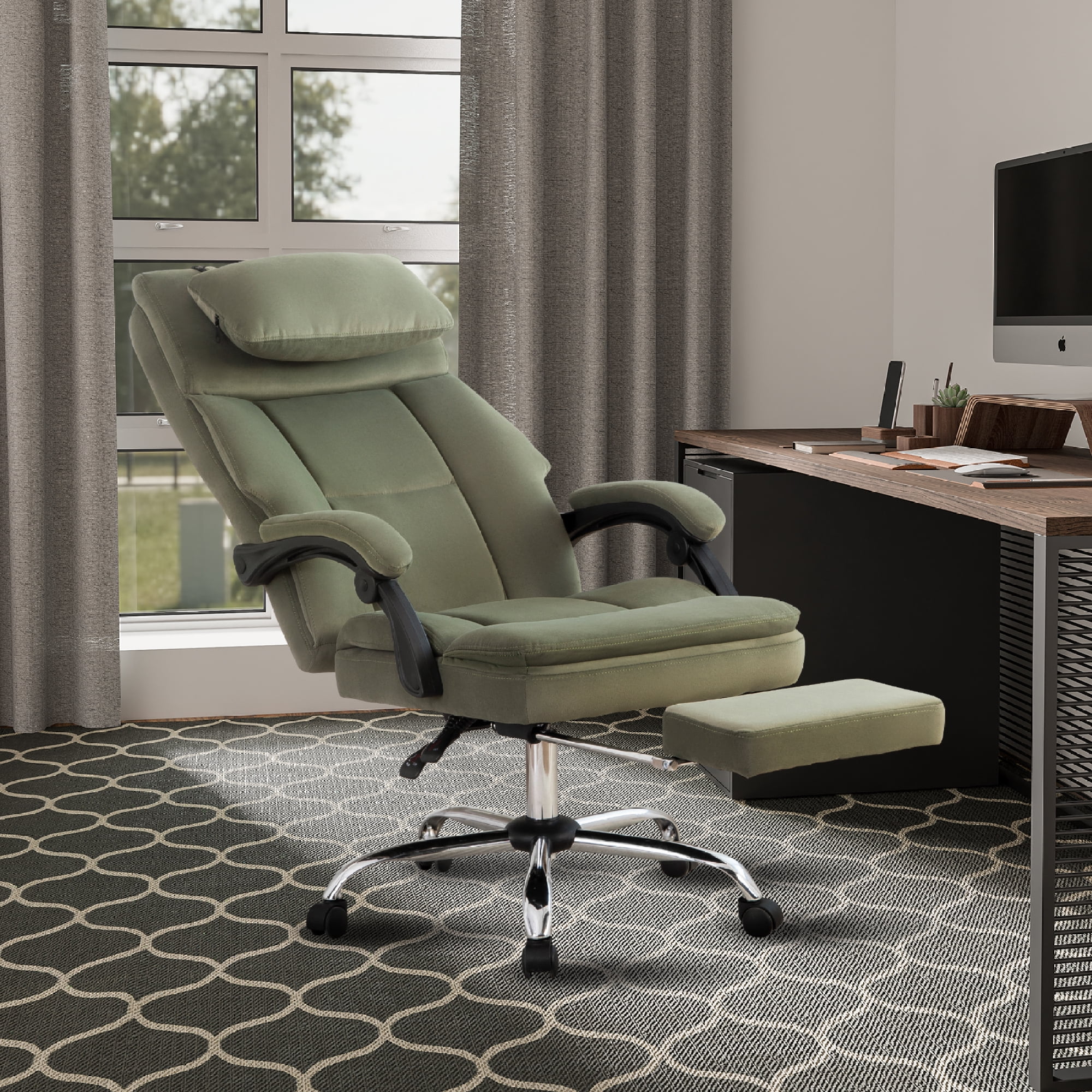 Office Chair, Comfortable Frosted Velvet Chair with Footrest & Removable Headrest, Computer Desk Chair Work Chair