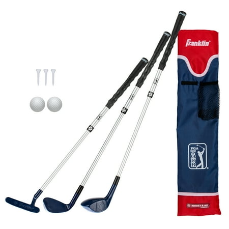 Franklin Sports PGA TOUR Kids Golf Set - Youth Adjustable Plastic Golf Club Set - Kids Plastic Golf Set with Bag and Balls - Adjustable Length Clubs for Toddlers - Red & Blue