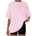 thumbnail image 4 of Womens Tops Short Sleeve Print Pocket Polka Dot Casual Round Neck Blouse Pink,Blouse for Women, 4 of 6