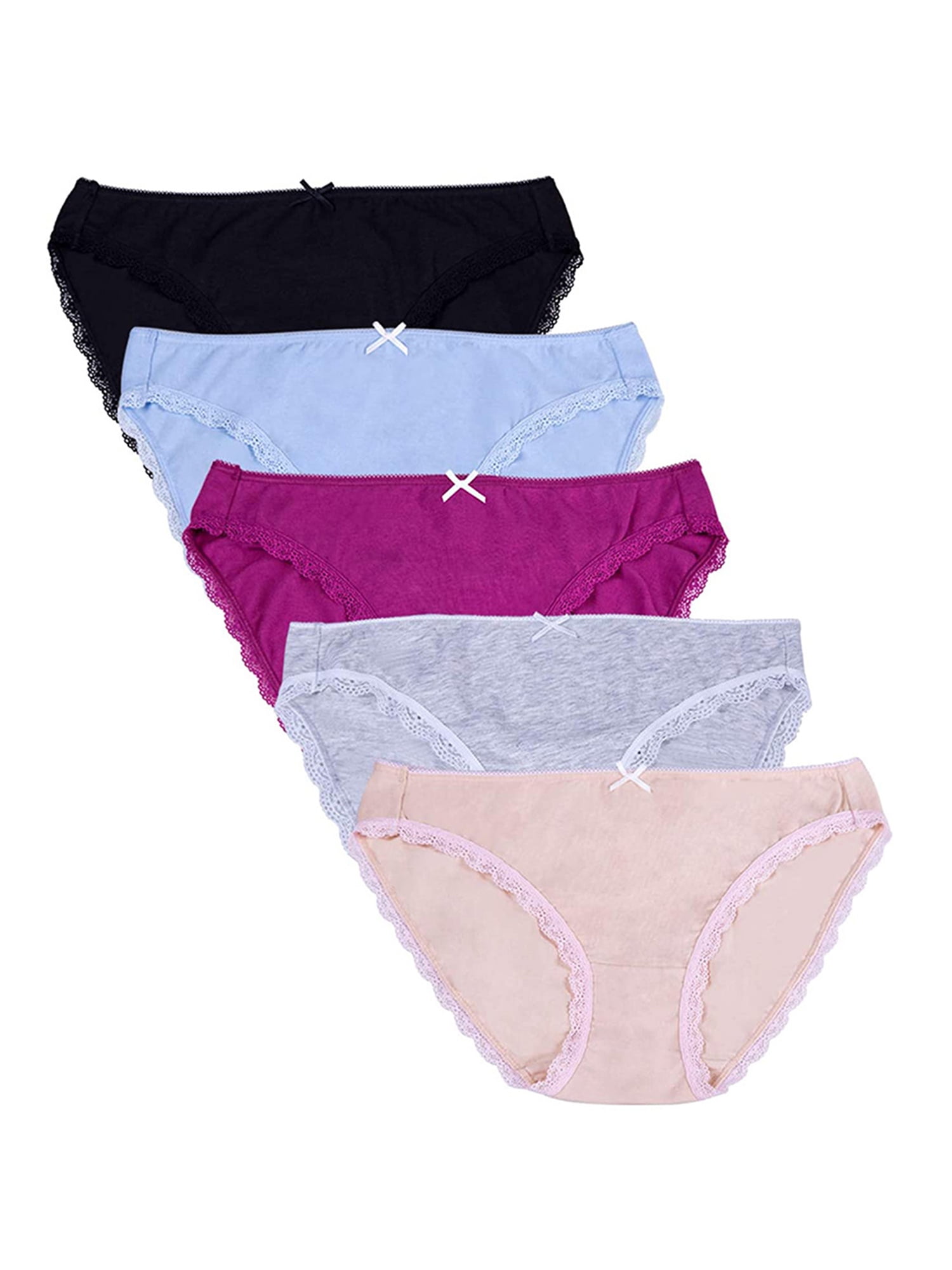 Sociala Women's Cotton High Wiasted Lace Underwear Assorted Cotton Hipster  Panties,5 Pack 