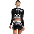 thumbnail image 2 of YiZYiF Womens 2 Piece Metallic Shiny Rave Outfits Long Sleeve Crop Top with Booty Shorts Clubwear Silver XL, 2 of 6
