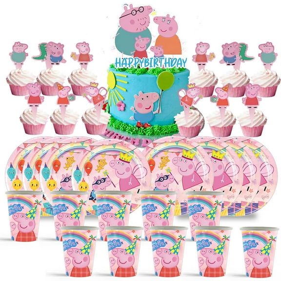 Peppa Pigs Birthday Cups Party Supplies Plates Fans Decorations Cake Topper Decor