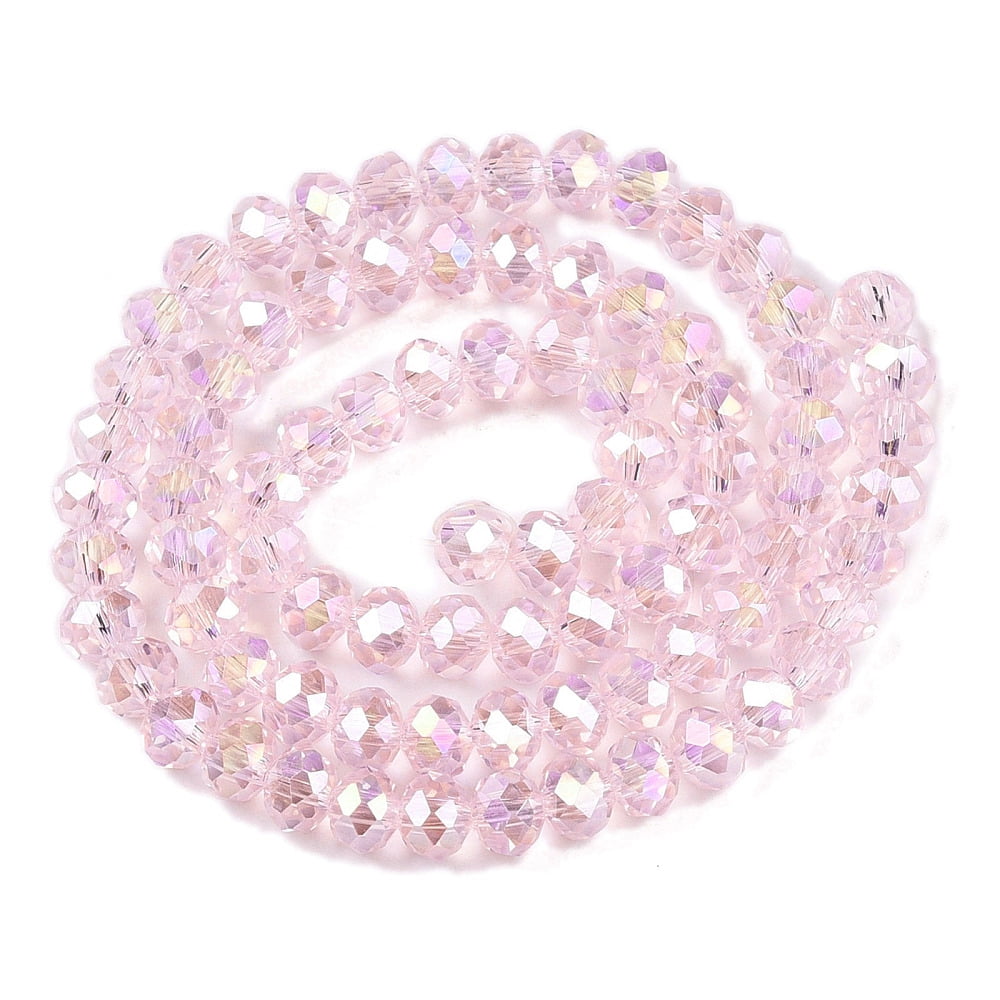 20 strand Electroplate Glass Beads Strands AB color Plated Faceted Rondelle Pink 6x5mm Hole: 1mm 80~85pcs/strand 38~40cm