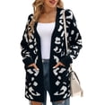 thumbnail image 1 of Womens Open Front Sweaters Leopard Knit Cardigan with Pockets Long Sleeve Outwear, 1 of 6