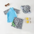 thumbnail image 2 of Kids Boys Cartoon Animals Printed Rash Guard with Hat 3pcs Swimsuit Pool Party Swimwear Beach Bathing Suit (Camo Monster, 7), 2 of 4