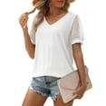 thumbnail image 2 of Cathalem T-Shirts en Coton pour Femmes Manches Courtes Col Rond Crop Top, Blanc TTG, 2 of 5