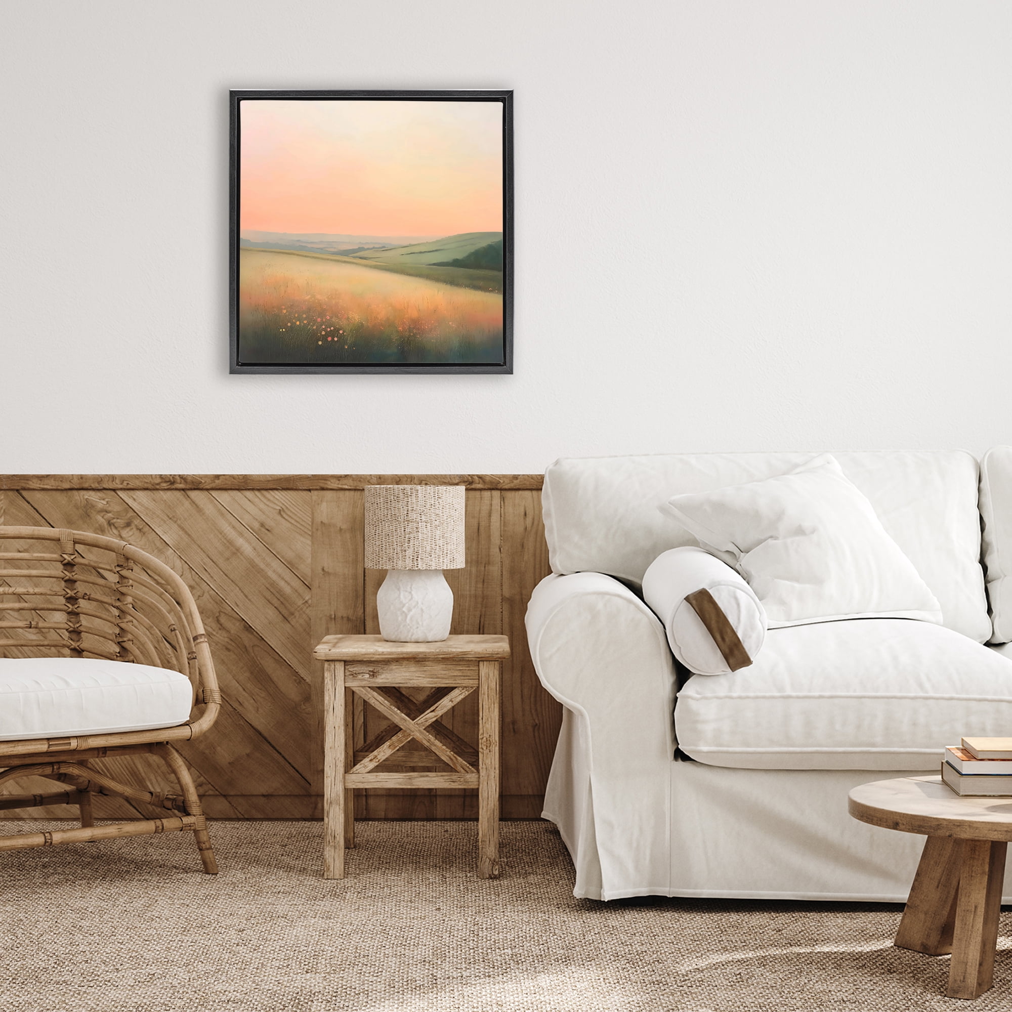 Stupell Industries Sun Coming Up Over Meadow Black Framed Floater Canvas Wall Art, design by Creative Studio