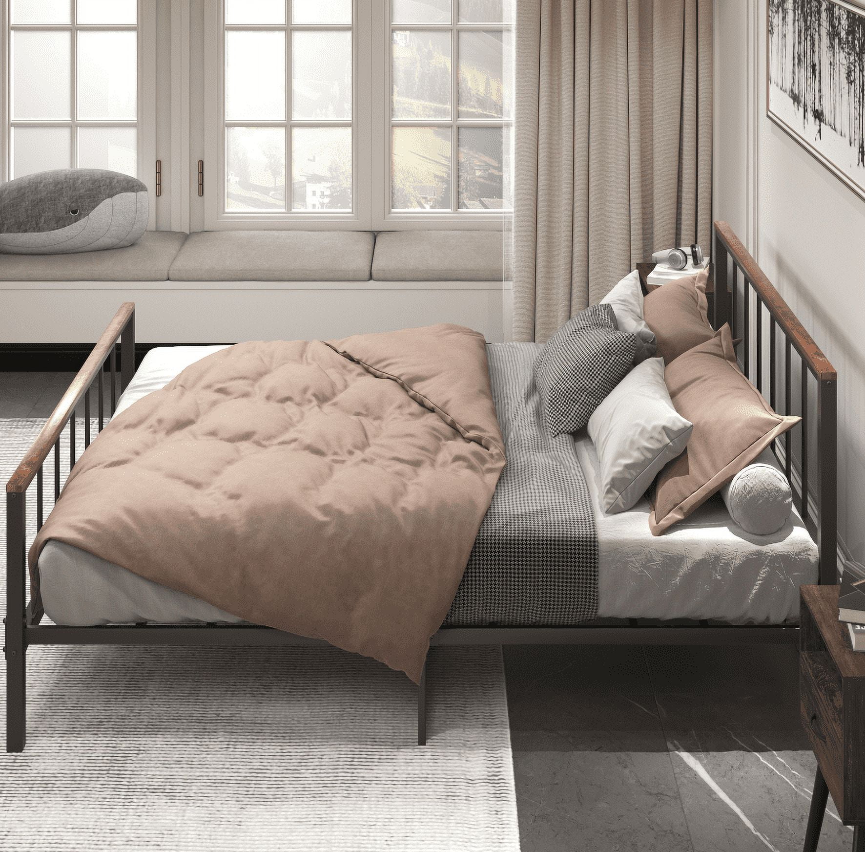 Black Metal Platform Bed frame with Headboard and Footboard,Sturdy Metal Frame,No Box Spring Needed,Queen