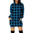 thumbnail image 1 of Frontwalk Ladies Sweatshirt Dress Plaid Hooded Dresses Long Sleeve Pullover Hoodie Fall Loose Midi Blue L, 1 of 6