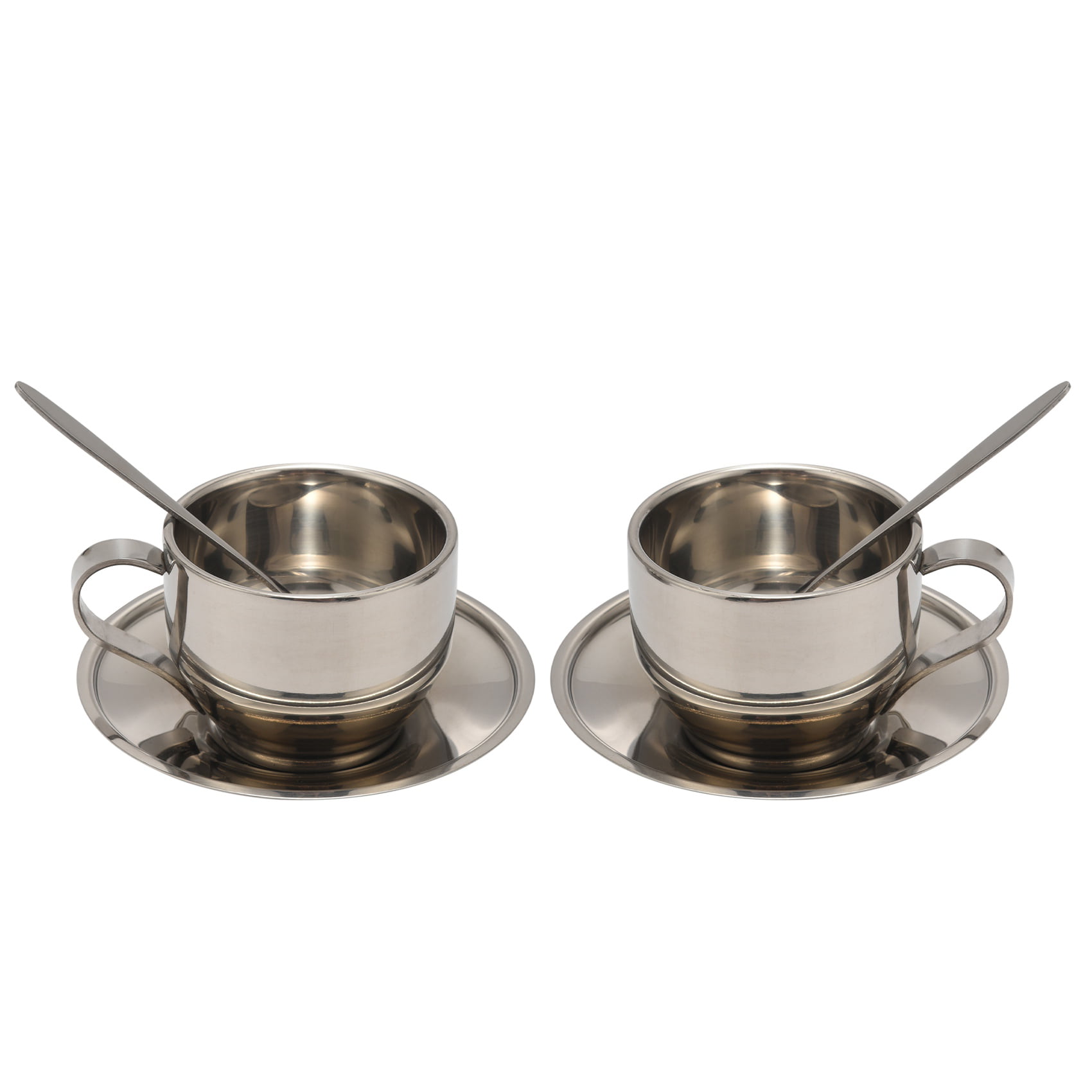 Stainless Steel Espresso Cups Set of 2 - Double Wall Insulated Metal Espresso  Cups Travel Espresso Cup Glass Sets With Spoon