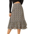 thumbnail image 1 of Unique Bargains Women's Floral Print Elastic Waist Ruffle Hem Midi Skirt, 1 of 6