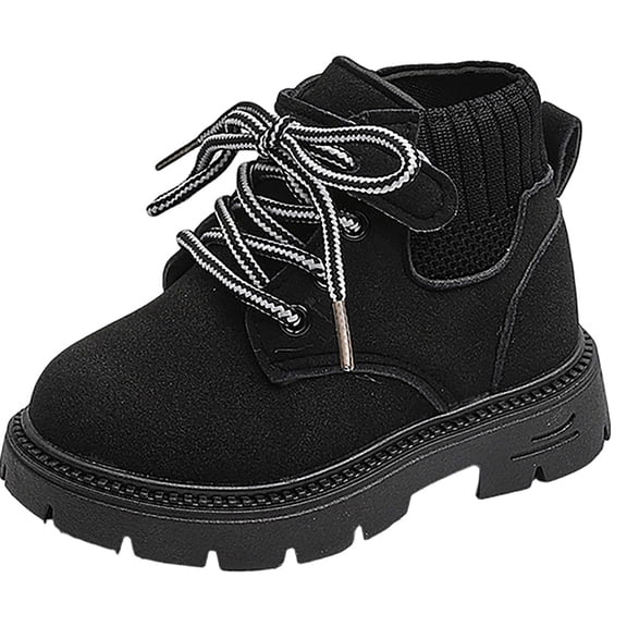 Busydd Girls Ankle Boots Solid Color Lace up Booties Casual Closed Toe Chunky Sole Girls Shoes 21