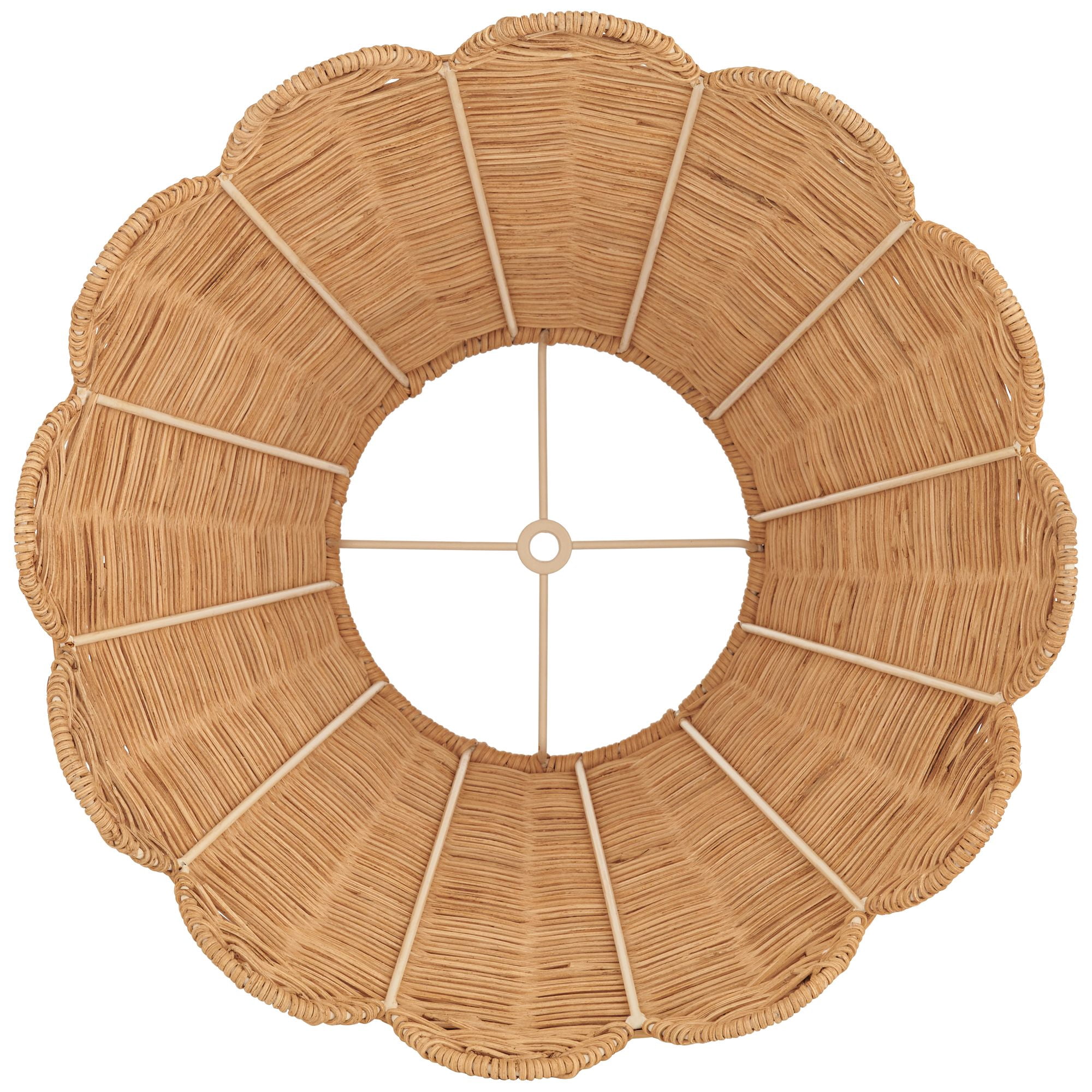 Springcrest 7" Top x 15" Bottom x 9 1/2" High x 9 1/2" Slant Lamp Shade Replacement Natural Rattan Scalloped Bottom Spider Harp Finial