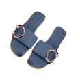 thumbnail image 3 of Eltusu Women Flat Slide Sandals, Slip On Holiday Open Toe PU Summer Shoes Navy Size 7, 3 of 4