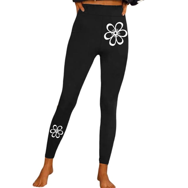 Gibobby Pantalones térmicos para mujer Pantalones de yoga deportivos apretados de moda casual para mujer Leggings con estampado de flores(Blanco,M)