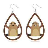 Handmade Wooden Groundhog Earrings Cute Funny Groundhog Day Earrings for Women , Animal Holiday Jewelry Suit for Groudhog Costume Accessories Gifts