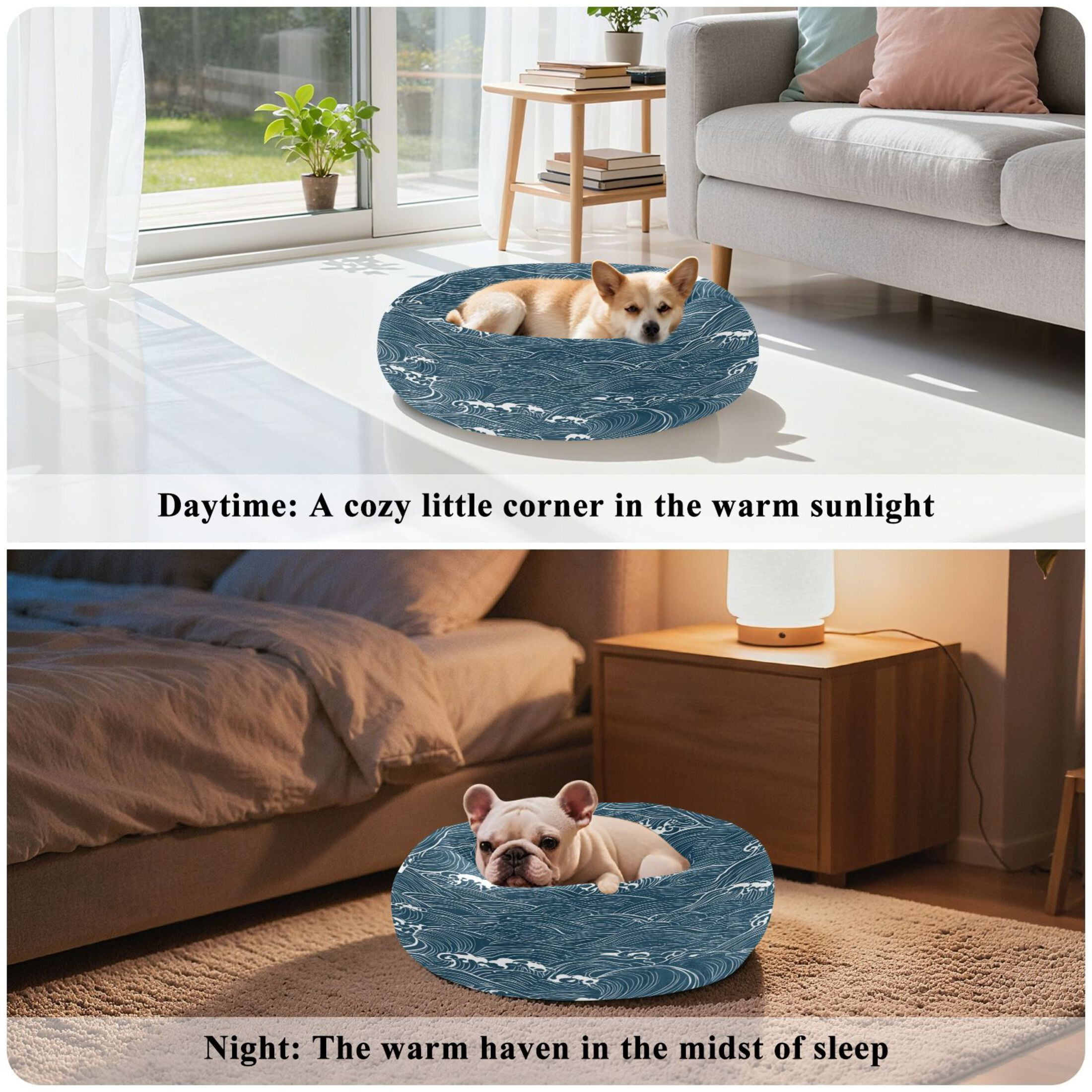 Iauyy Pet Couch Donut Cat Bed for Indoor Cats/Small Dogs Washable & Machine with Non-slip Bottom Calming Cat Furniture, Vector Illustration (M)
