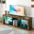 thumbnail image 3 of Dextrus TV Stand with LED Ambient Lights, Modern TV Stand with Open Shelf Storage Cabinet for 62 inch TV, Brown, 3 of 7