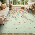 thumbnail image 2 of Hasoo Scalloped Rug for Living Room Floral Pattern Washable 5' x 7' Non Shedding Indoor Decor Carpet, Green, 2 of 5