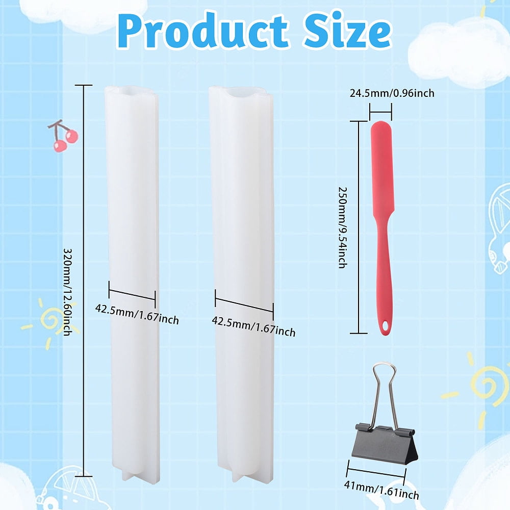 2 Sets Long Tube Silicone Dies with Spatula 4 Pcs Binder Clips Soap Embed Dies Silicone Column Dies Candle Dies