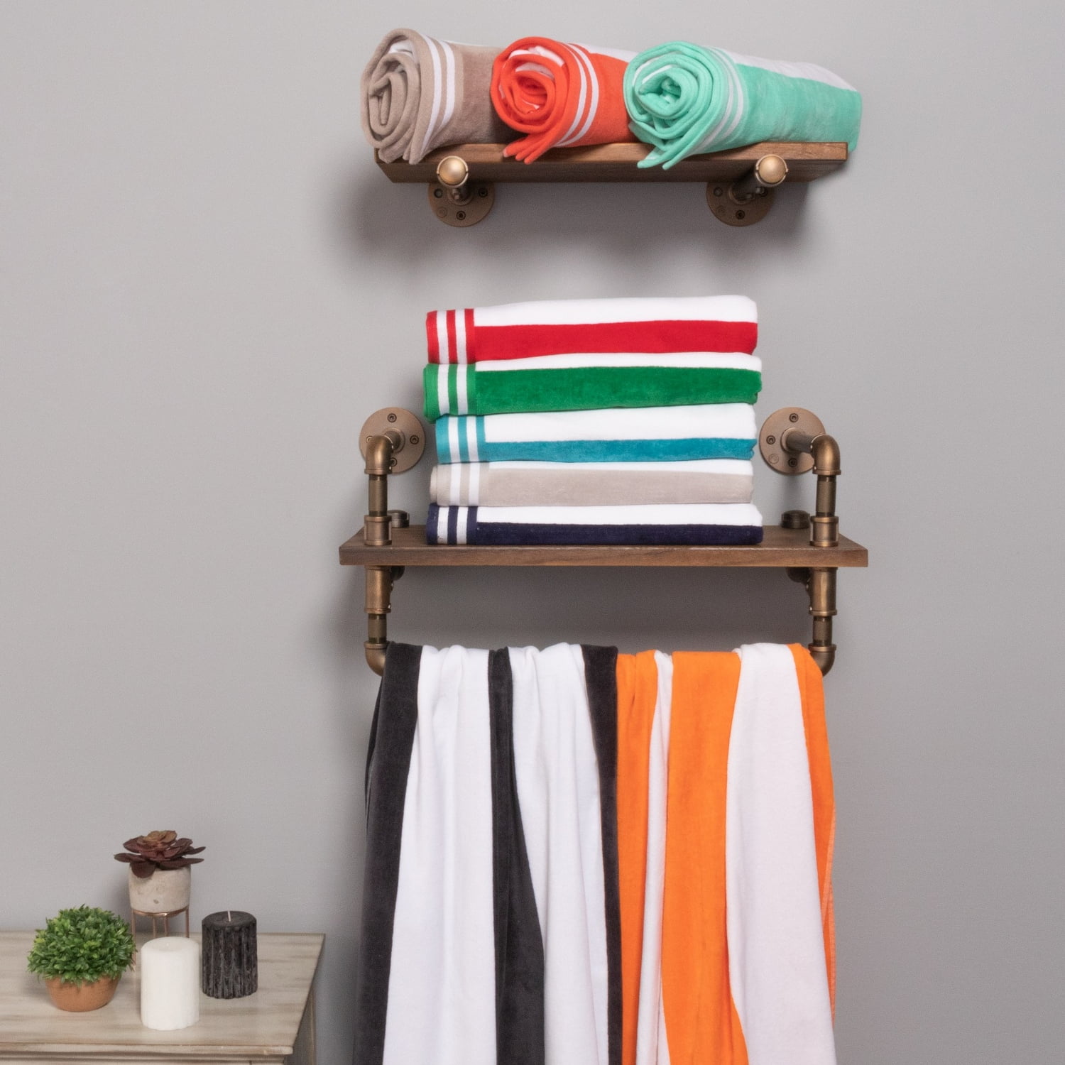 Superior Cabana Striped 6-Piece Oversized Cotton Beach Towel Set, Blue