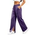 thumbnail image 4 of Ozmmyan 2026 Womens Wide Leg Sweatpants High Elastic Waist Side Split Cuff Casual Loose Fit Lounge Pants with Pockets, 4 of 8