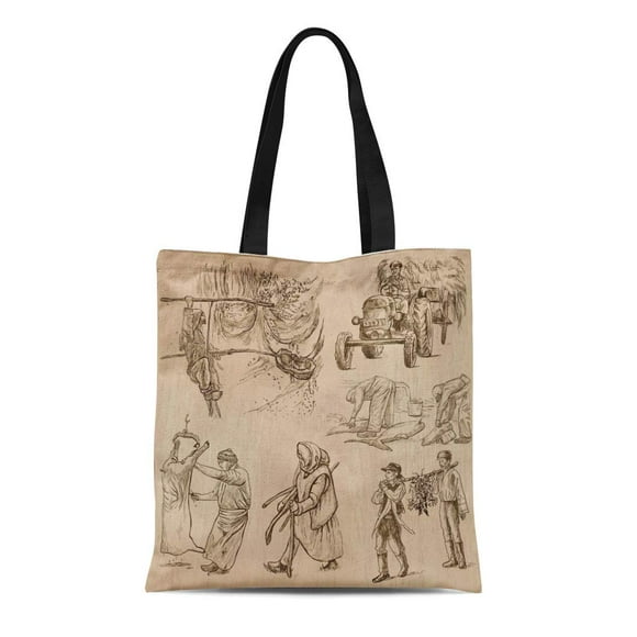 POGLIP Canvas Bag Resuable Tote Grocery Shopping Bags Collection Working Class Heroes Job of Laborers Workers in Different Positions Tote Bag