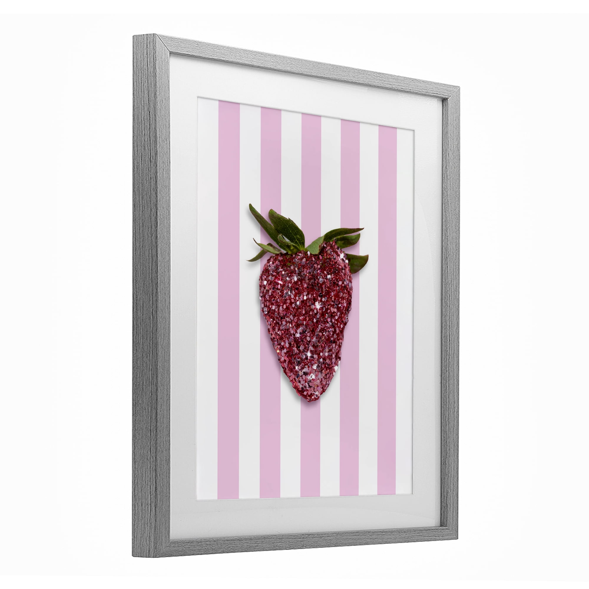 Stupell Industries Glimmer Strawberry on Green Stripes Gray Framed Print Under Glass, design by LISH Creative