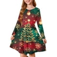 thumbnail image 2 of Christmas Dress Girls Long Sleeve Classic Christmas Print T-Shirt Dresses A-Line Flowy Fall Dresses Christmas Outfits for Kids 5-6 Years, 2 of 5