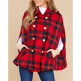 thumbnail image 3 of Women Plaid Cape Coat Stand Collar Double‑Breasted Sleeveless Poncho Jacket, 3 of 5