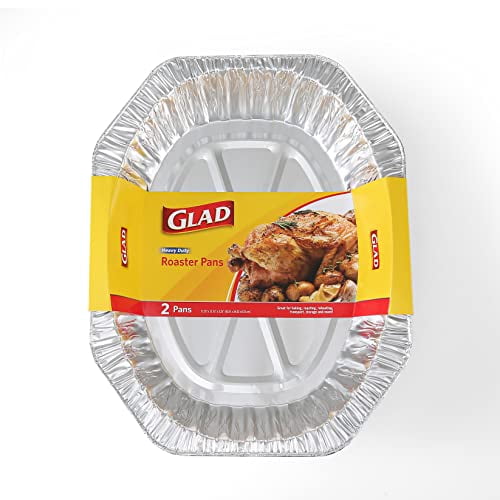 Glad Oval Roaster Pans, 2ct 2 Count Foil Roasting Pans Foil Baking