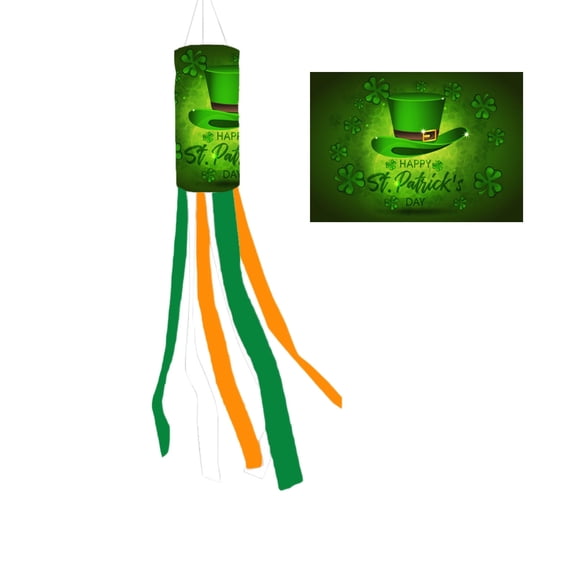 KQJQS St Patricks Day Decorations Windsock Flags 2 Pieces Shamrocks Happy St. Patrick's Day Outdoor Hanging Decorations Irish St. Patrick's Day Decor for Outdoor Front Door,Garden,Lawn,Balcony