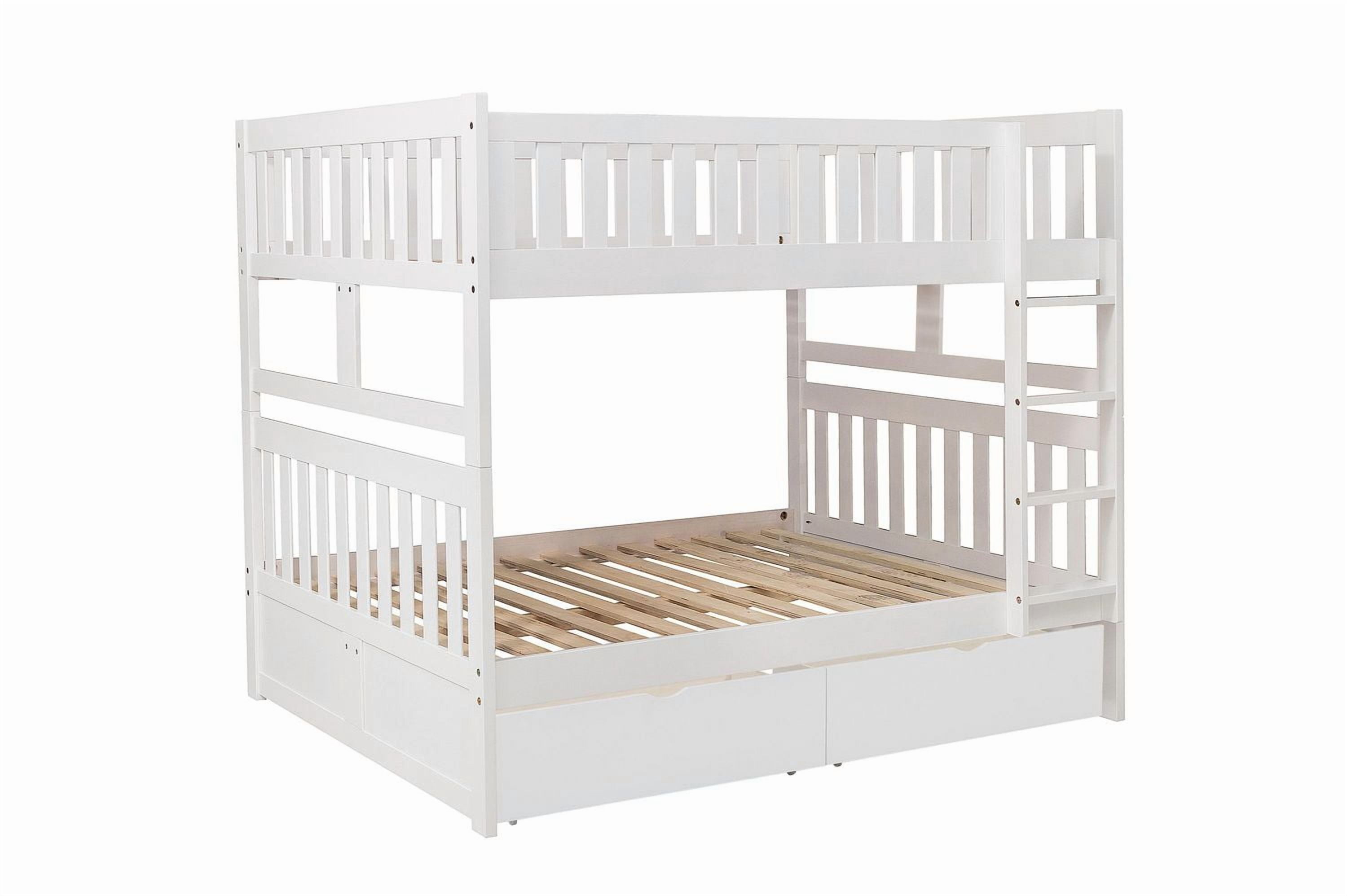 Topline Home Furnishings White Full over Full Bunk Bed with Toy Storage