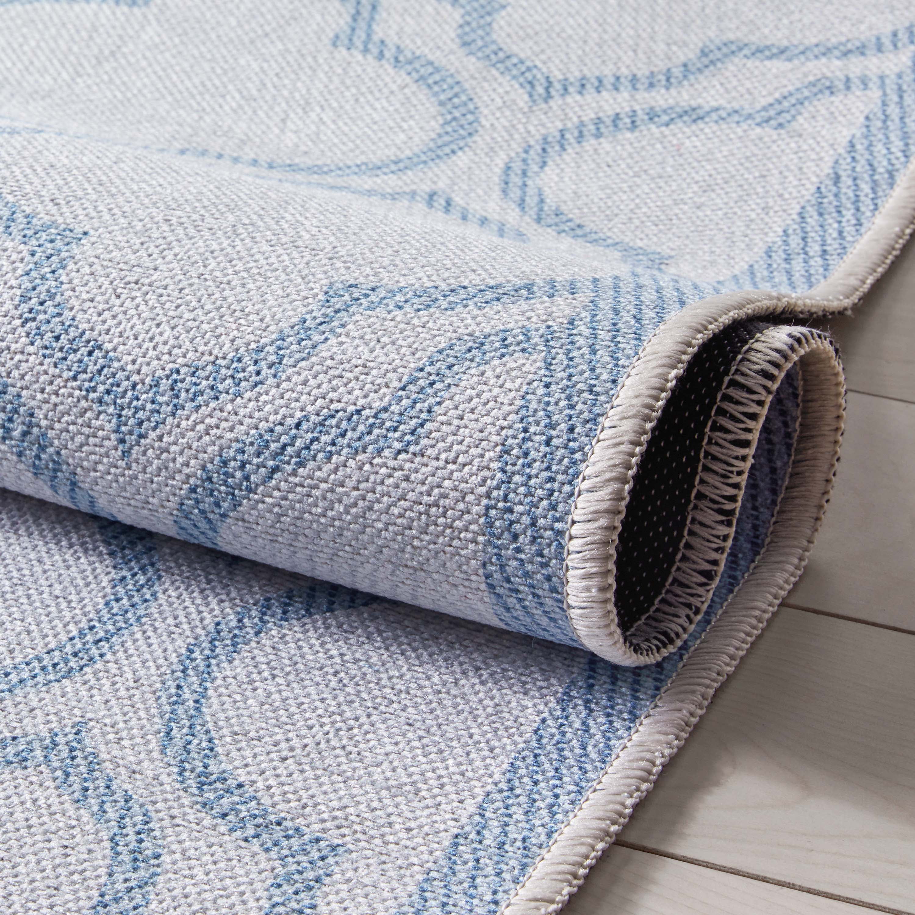 Well Woven Apollo Lattice Modern Moroccan Ivory Light Blue 2' x 5' Runner Machine Washable Rug