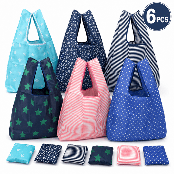 6 Pcs Reusable Grocery Bags Foldable Washable Shopping Bags Large Boho Tote Bags with Handles for Groceries Shopping