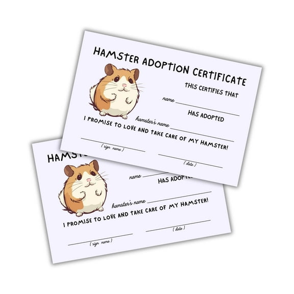 Hamster Adoption Certificate  30pk 4x6 Postcard Paper Pet Dog Rescue Pet Store Vet Kids Plush Accessories Dwarf Birthday Favor Real Meme