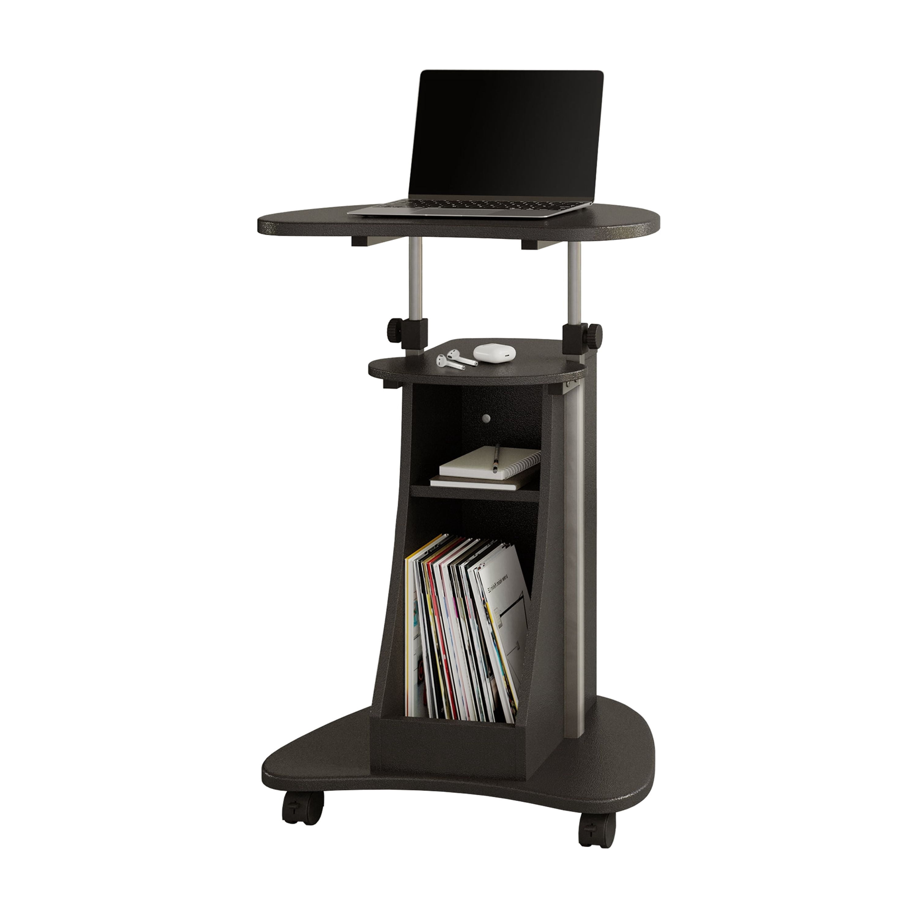 Sit-to-Stand Rolling Adjustable Height Laptop Cart with Accessory Storage Shelf, 28-43in Height Lockable Non-Marking Casters Moisture Resistant MDF Mobile Workstation