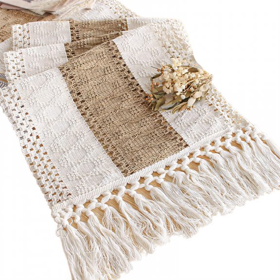 AUQ Table Runner,Flexible Fiber Textile Table Runners 72 Inches Long,Tassel Tie Finish Farmhouse Table Runner,Style1,30*200cm
