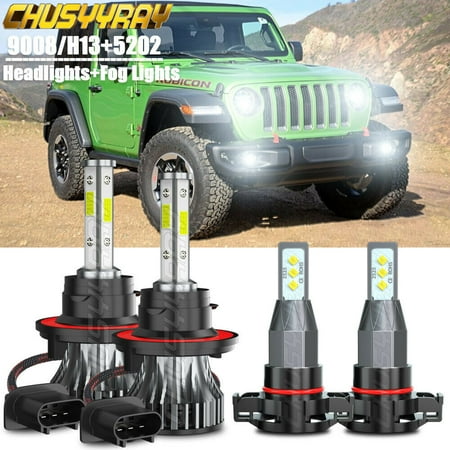 

6000K 9008+H16 4x LED Headlight High/Low Fog Bulbs Kits For 2007 2008 GMC Yukon