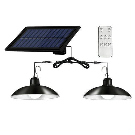 

Walmeck Solar Powered LEDs Ceiling Light Dimmable 2 Heads Shed Lights Patio Chandelier Split Solar Light -ing Lamp Remote & Control with Timer Function IP65 Water-resistant for Indoor Outdoor