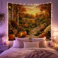 thumbnail image 2 of Autumn Porch with Pumpkins and Lantern on Stone Path, Peaceful Farmhouse for Nature Enthusiasts, Cozy Rustic Scene Art, Thanksgiving Gift Tapestry Wall Hanging for Living Room and Bedroom, 2 of 7
