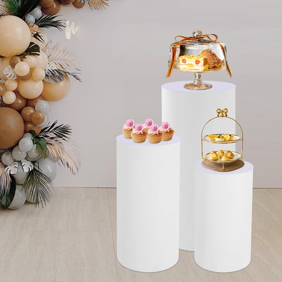 3 PCS White Pedestal Flower Stand, Wedding Home Display Decoration, Party Cylinder Pedestal Stand To Display Artwork, Cakes, Flowers, Candles, Dolls, Trinkets, and So on.